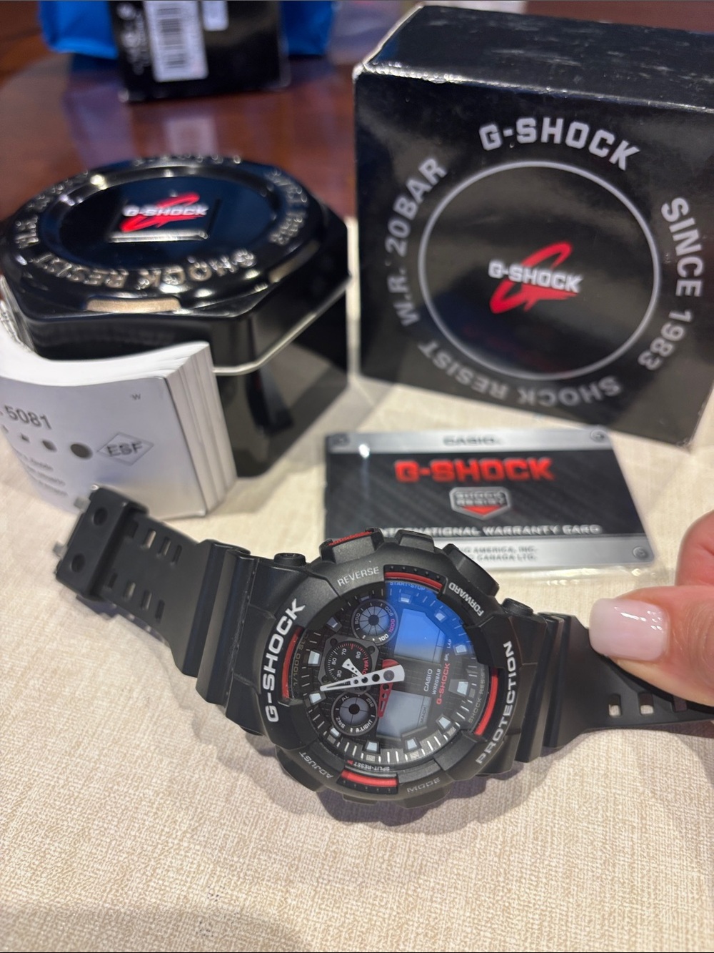 G-Shock Black Watch with Red and Blue Accents